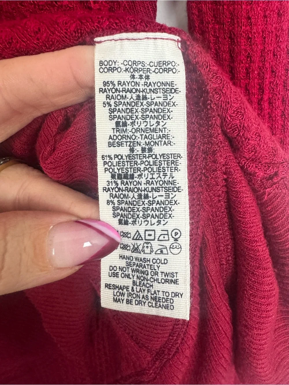 FREE PEOPLE | WE THE FREE Cranberry V-Neck Waffle Thermal Top Women’s Size Small
